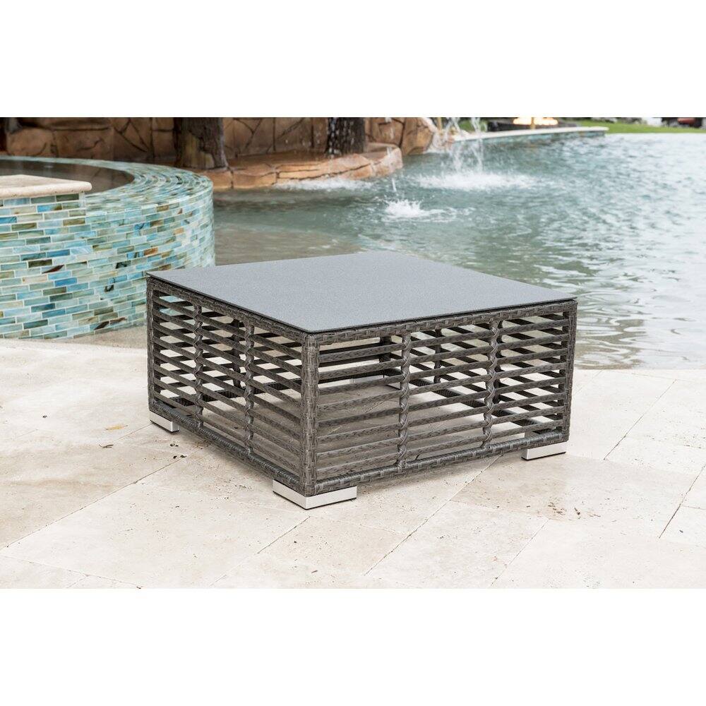 Left. Panama Jack Outdoor - Panama Jack Graphite Square Coffee Table with glass - Gray.