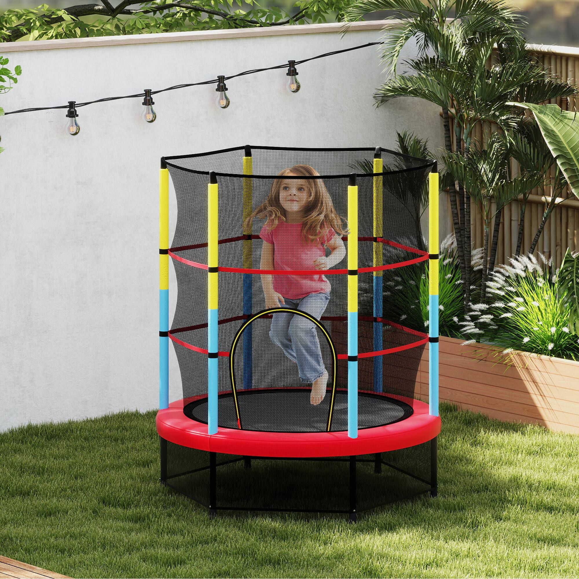 Alt View 1. Gymax - Gymax 55'' Kids Trampoline Recreational Bounce Jumper W/Safety Enclosure Net Heavy-duty - Blue.