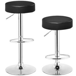 Gymax - Set of 2 Adjustable Round Leather Seat Hydraulic Swivel Bar Stool - Black