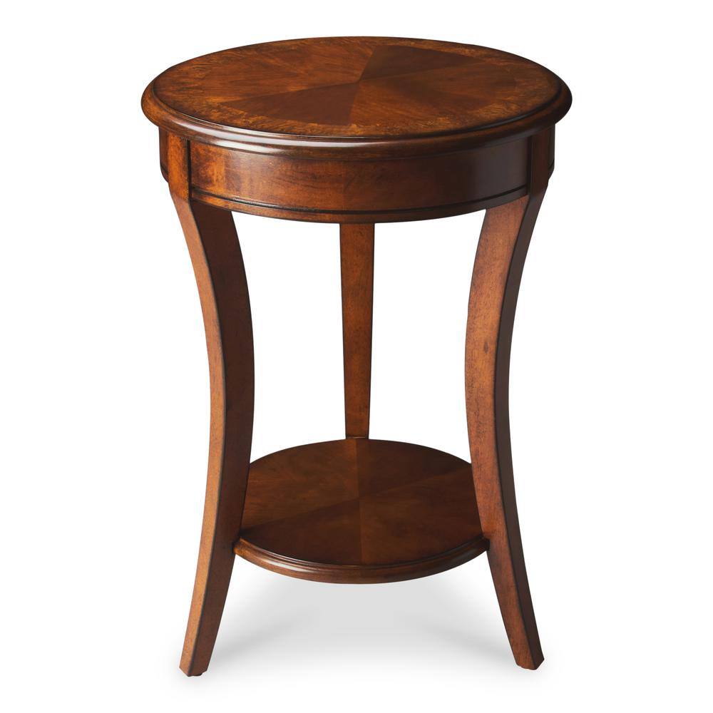 Left. Butler Specialty - Holdin Round 18"W Side Table - Medium Brown.