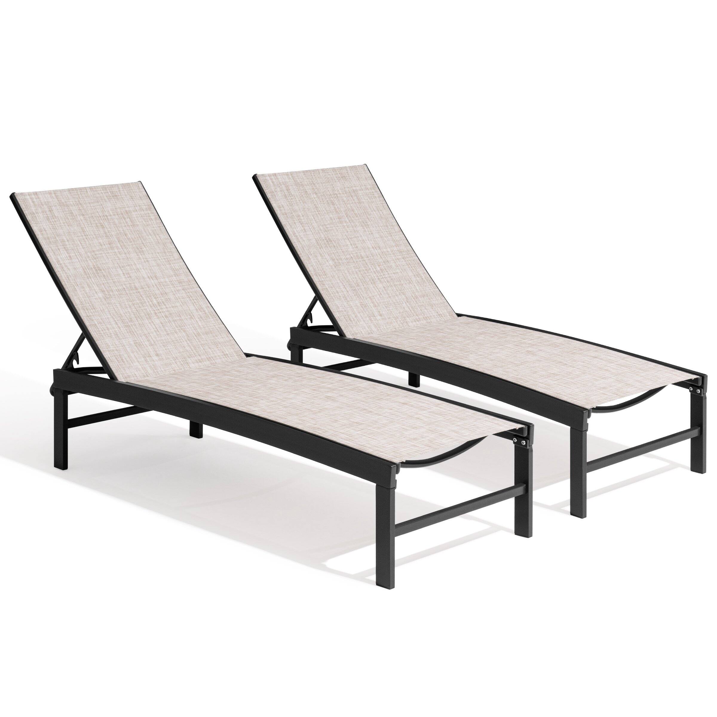 Left. Crestlive Products - Crestlive Products Chaise Lounge Chair Outdoor Set of 2 Adjustable 5 Positions Pool Tanning Recliner - Beige.