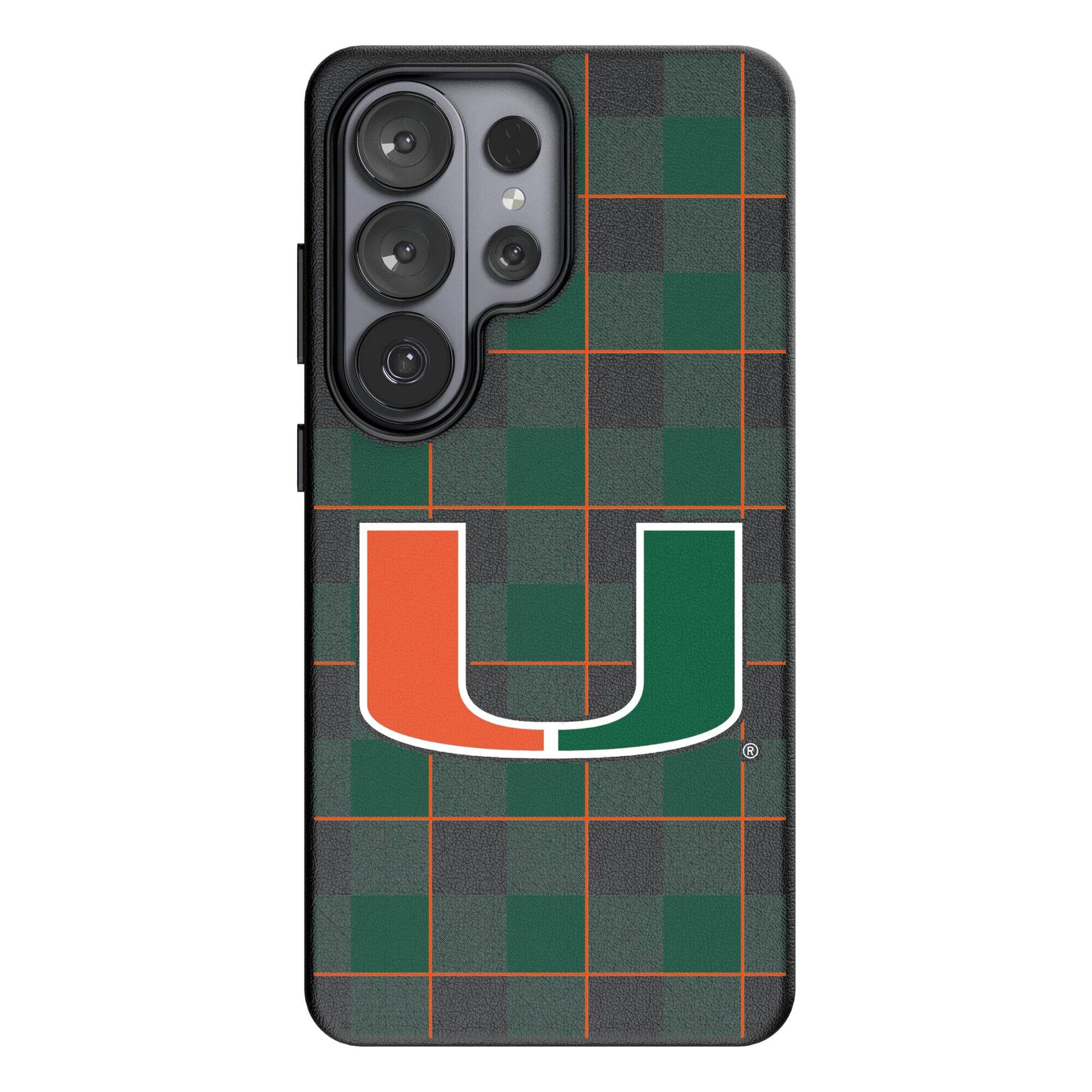 Front. Keyscaper - Miami Hurricanes Plaid Galaxy Magnetic Bump Case - S24 Ultra - Black.