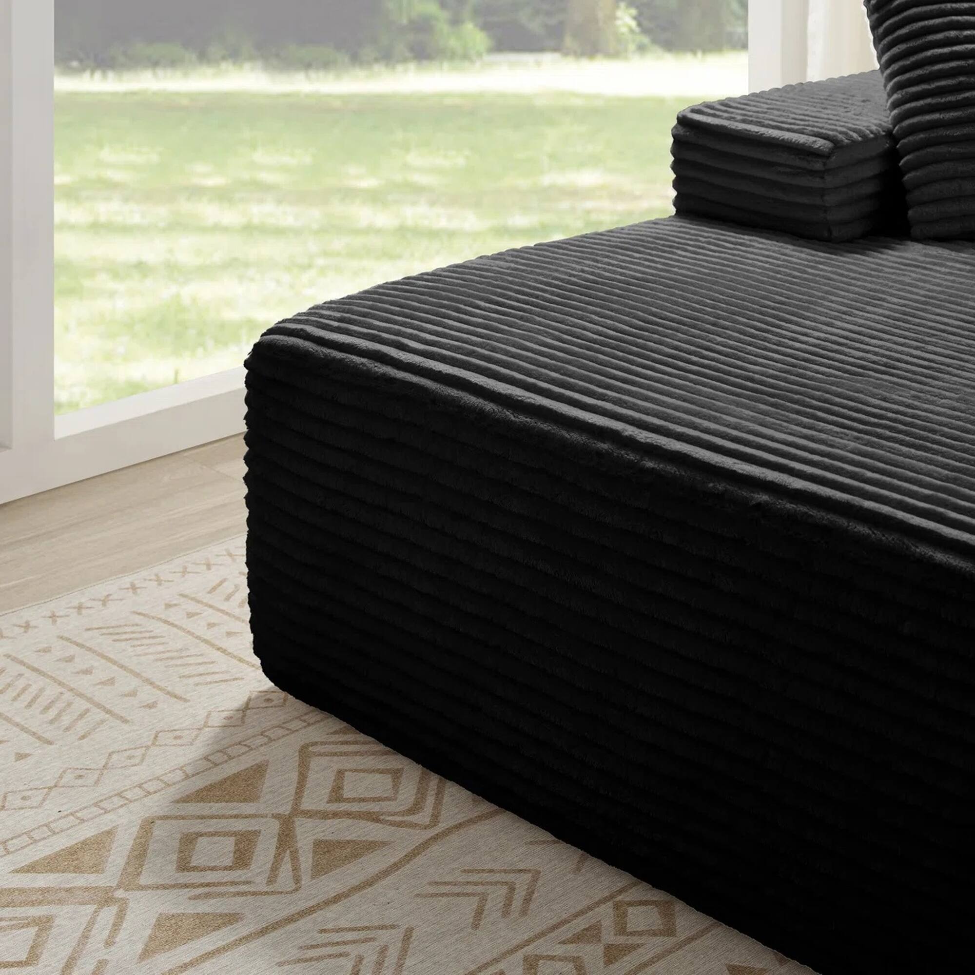 Alt View 1. Yardgrace - Oversized Corduroy Upholstered Chaise Lounge – No Assembly Required, Plush Boneless Sofa for Living Room - Black.