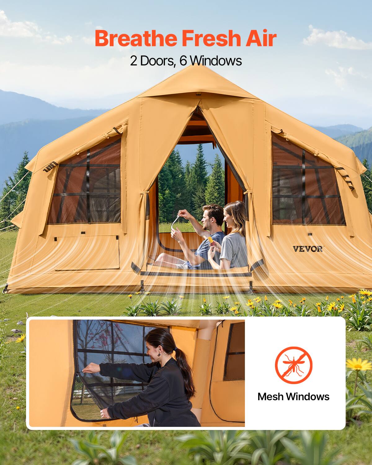 Breathe Fresh Air, 2 Doors, 6 Windows, VEVOR, Mesh Windows