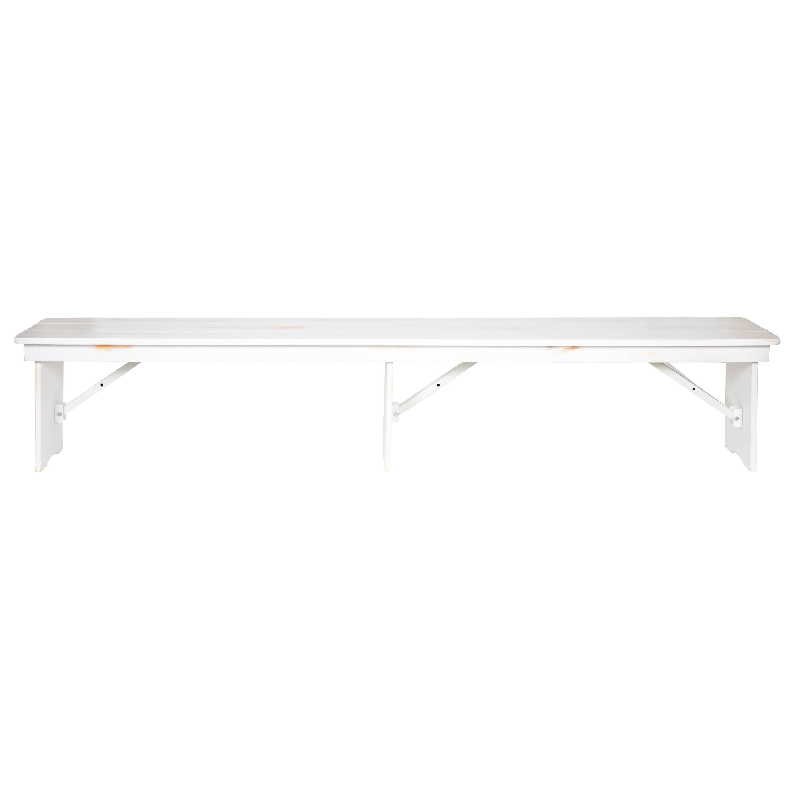 Alt View 6. Emma + Oliver - 8' x 12" Antique Rustic Solid Pine Folding Farm Bench - Portable Bench - Antique Rustic White.