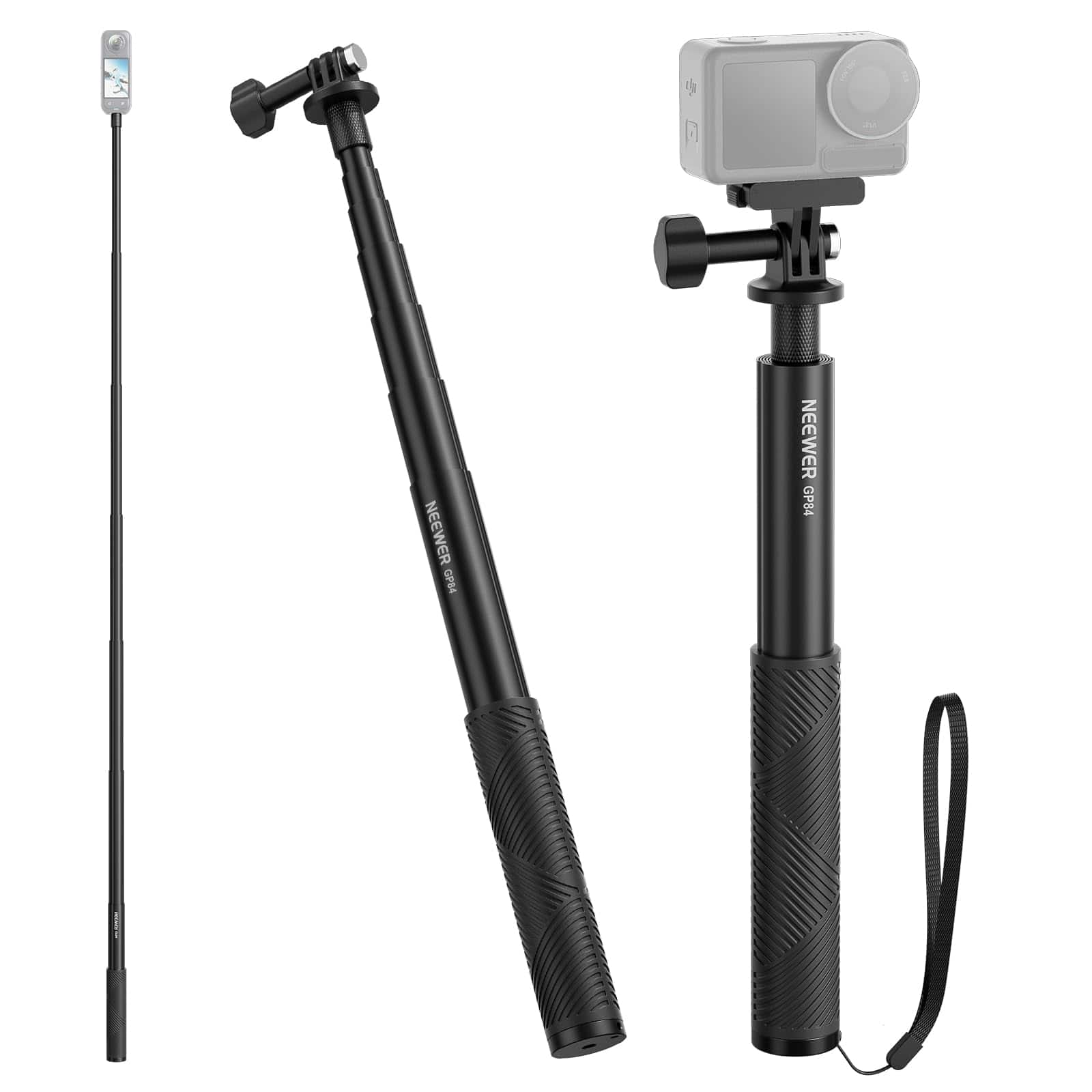 Neewer - 60.5" Invisible Selfie Stick for Action Cameras, Magnetic Mount