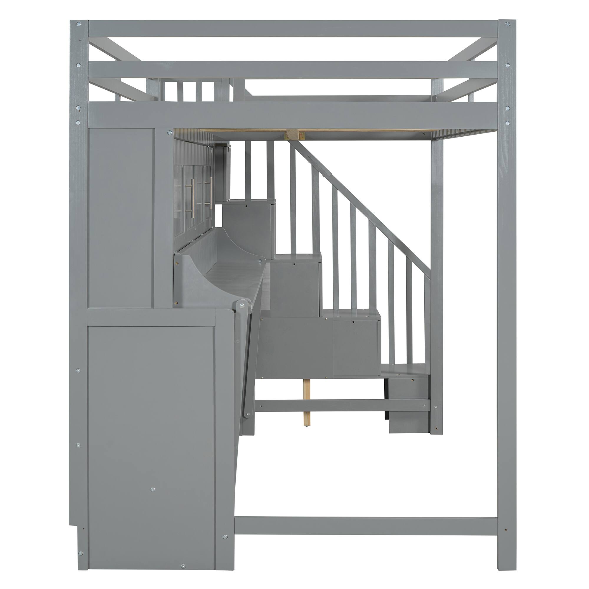 Alt View 7. Tiramisubest - Full Over Full Murphy Bed with Hydraulic Lift, Desk & Storage, Gray - Gray.