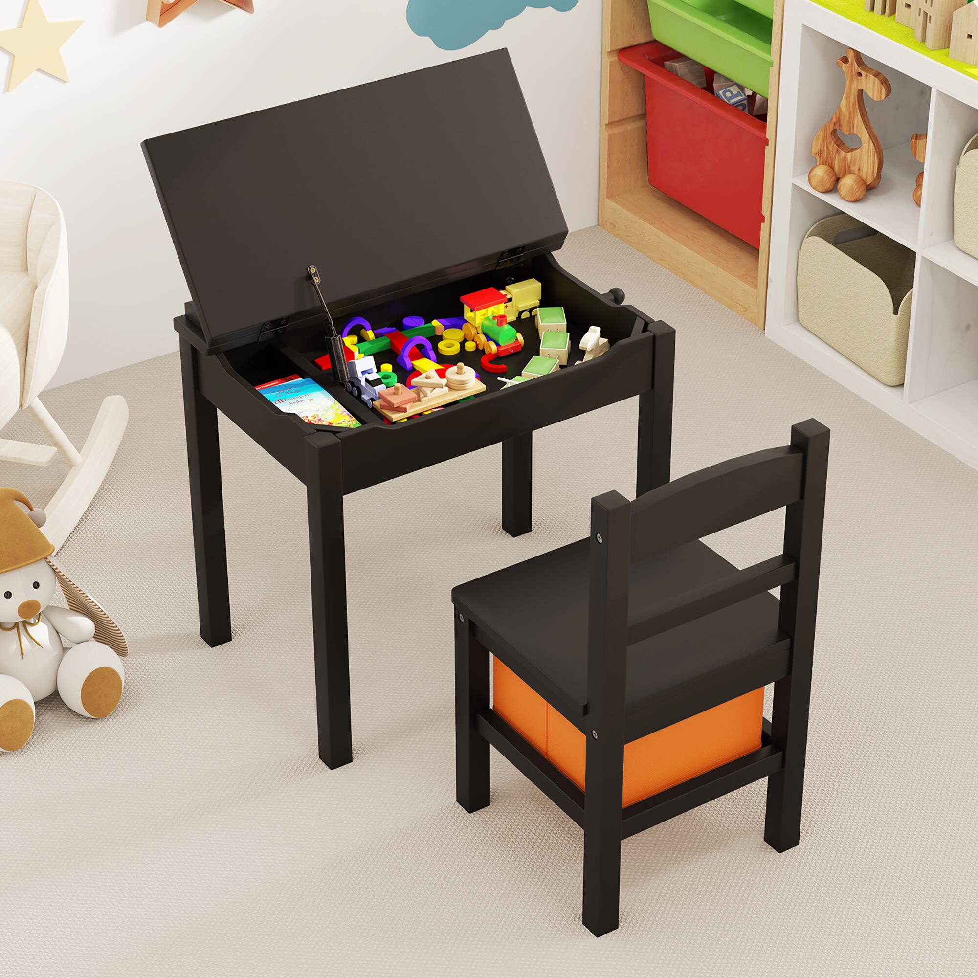 Alt View 1. Gymax - Gymax Kids Table and Chair Set Wood Activity Study Desk w/ Storage Drawer Hook Brown - Brown.