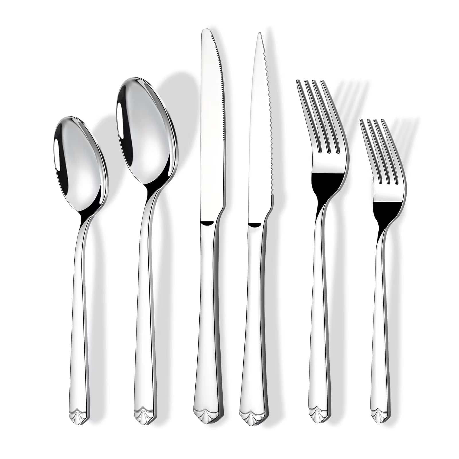 Dazzed Corner - 24-Piece Silverware Set with Steak Knives for 4, Stainless Steel Flatware Set - NYWDR86
