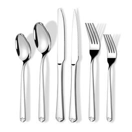 Dazzed Corner - 24-Piece Silverware Set with Steak Knives for 4, Stainless Steel Flatware Set - NYWDR86