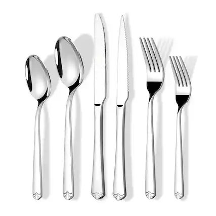 Front. Dazzed Corner - 24-Piece Silverware Set with Steak Knives for 4, Stainless Steel Flatware Set - NYWDR86.