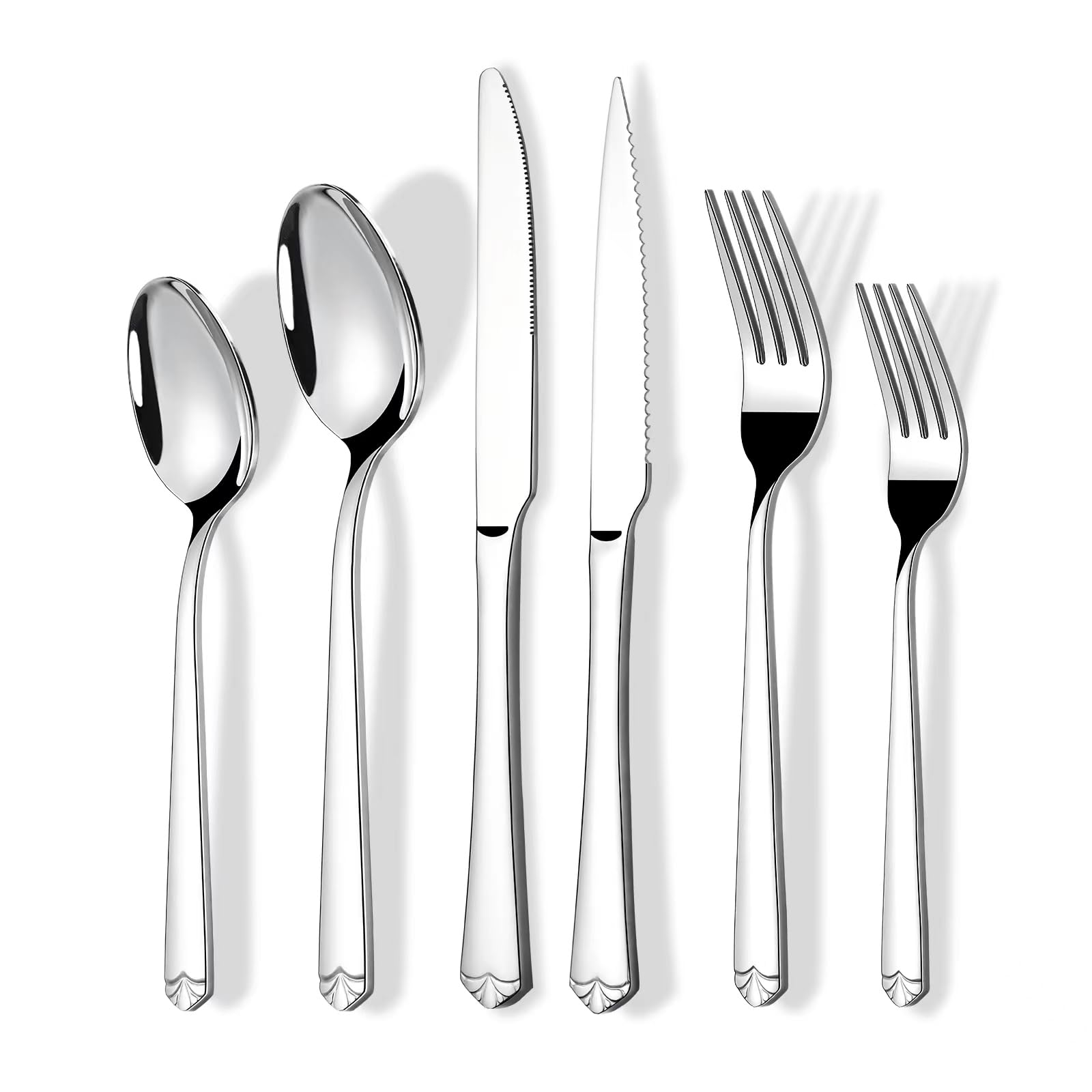 Front. Dazzed Corner - 24-Piece Silverware Set with Steak Knives for 4, Stainless Steel Flatware Set - NYWDR86.