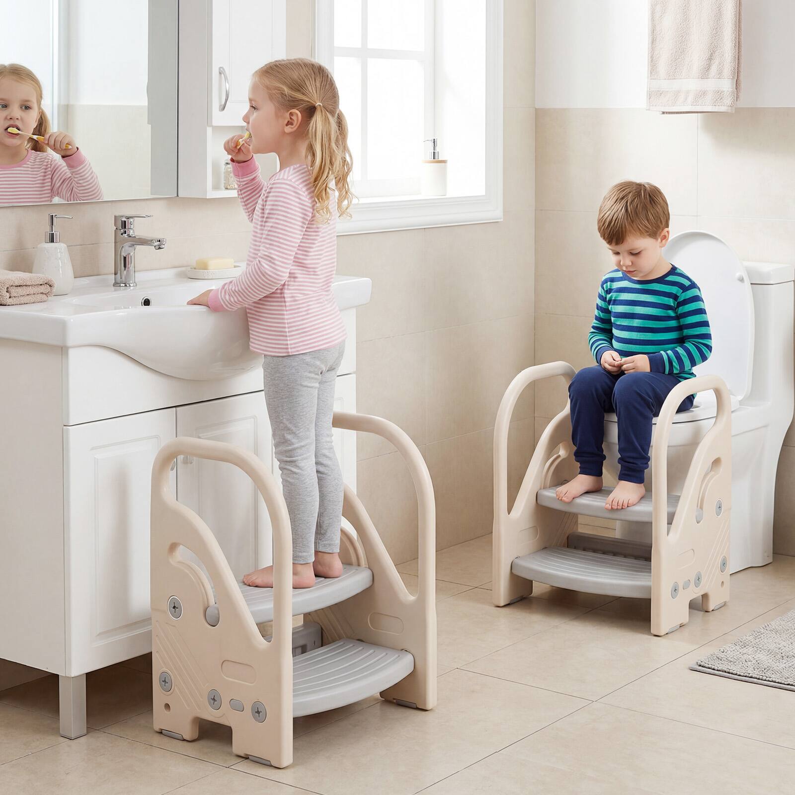 Alt View 8. Gymax - Gymax Toddler Step Stool for Bathroom Sink Adjustable 2-Step Kids Helper Stool Grey - Grey.