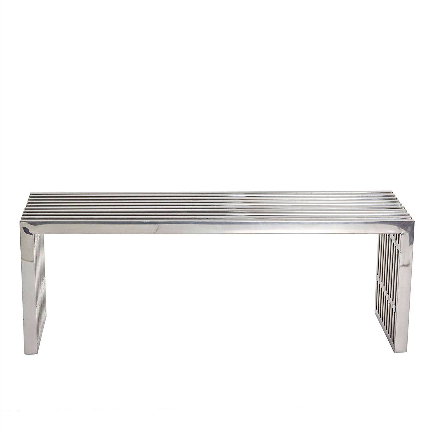Angle. Hivvago - Modern Mid-Century Stainless Steel Accent Bench - Silver.