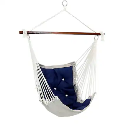 Front. Sunnydaze - Polyester Fabric Victorian Hammock Chair with Cushion - Navy Blue.