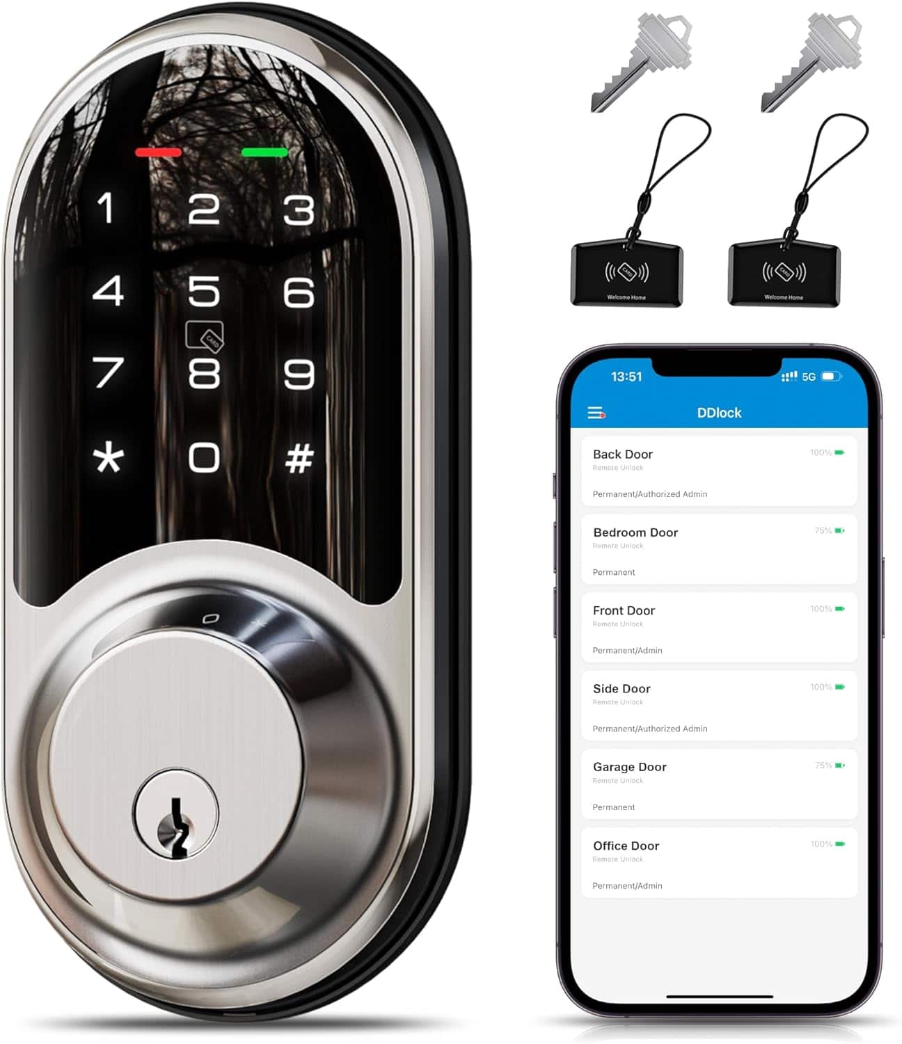 ACJPR - RZ06 Smart Lock – Keyless Entry, Touchscreen Keypad, Satin Nickel