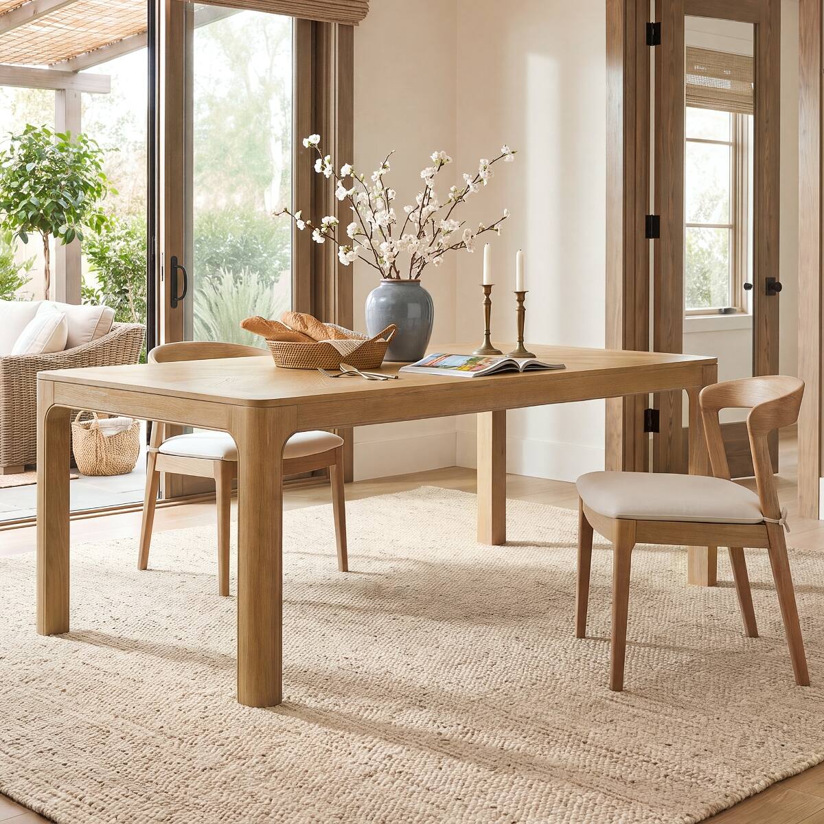 Loheer Rectangular Dining Table, Parquet Style Oak Veneer Top, Finish ...