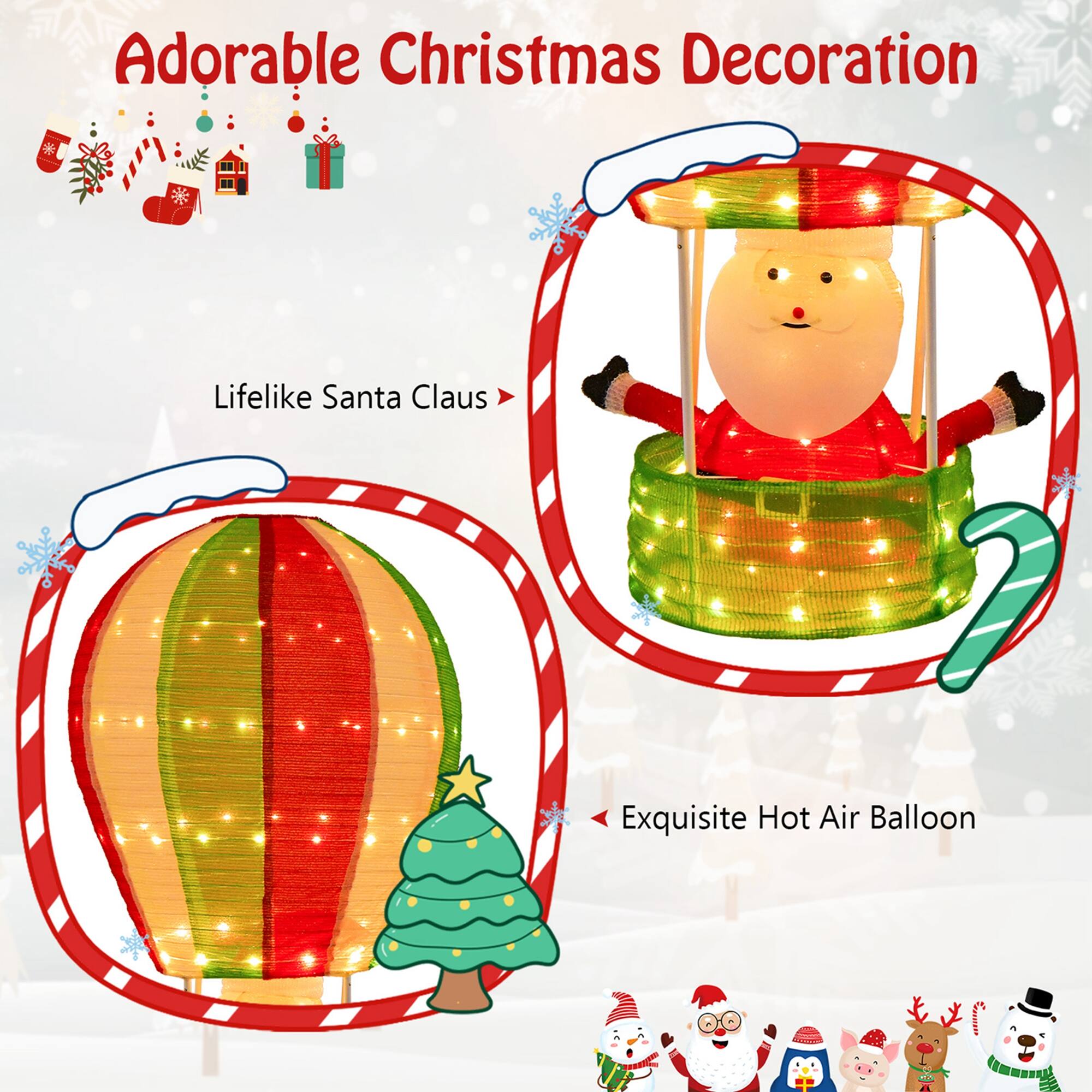 Adorable Christmas Decoration Lifelike Santa Claus 2 Exquisite Hot Air Balloon M