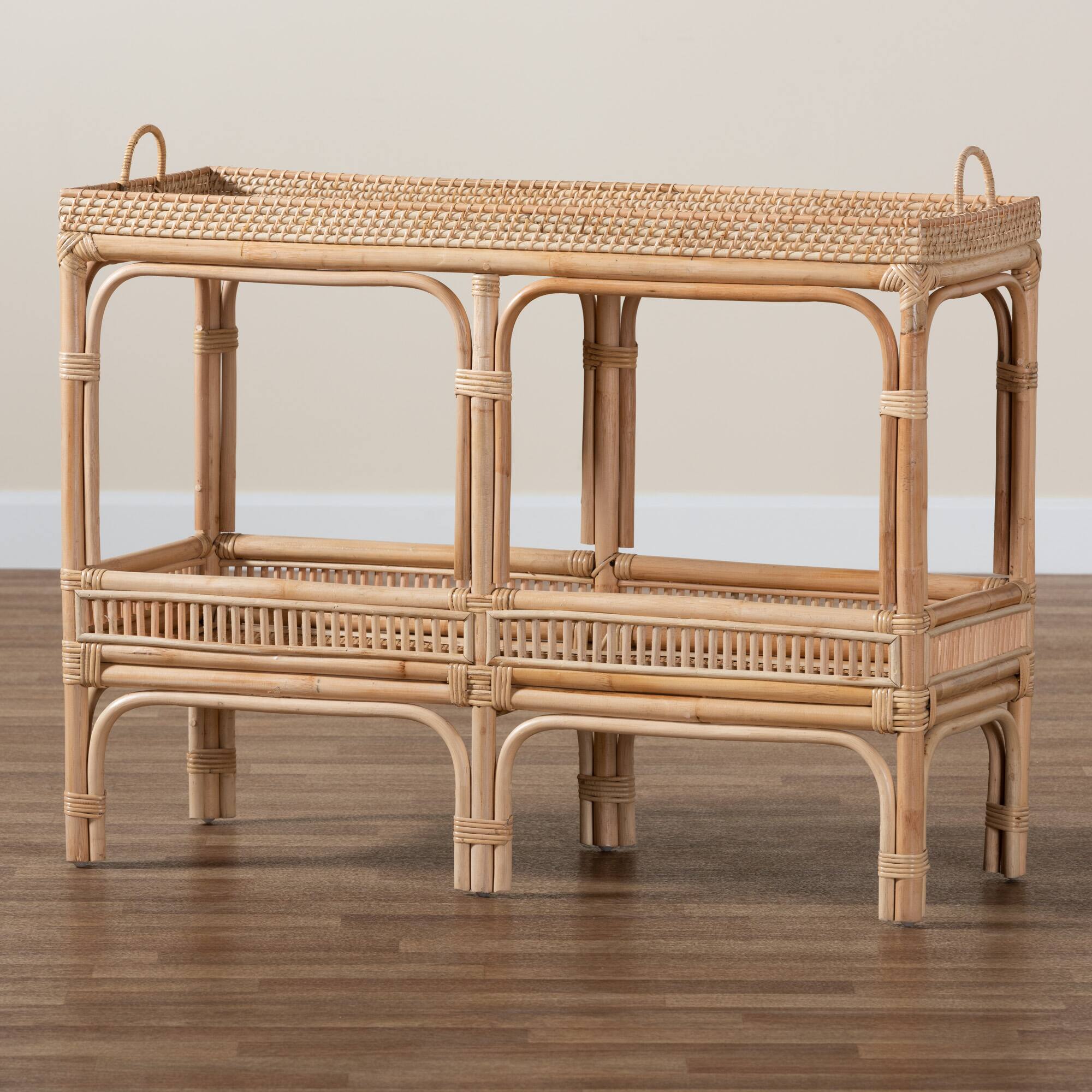 Alt View 4. bali & pari - Lombok Modern Bohemian Rattan Console Table - Natural Brown.