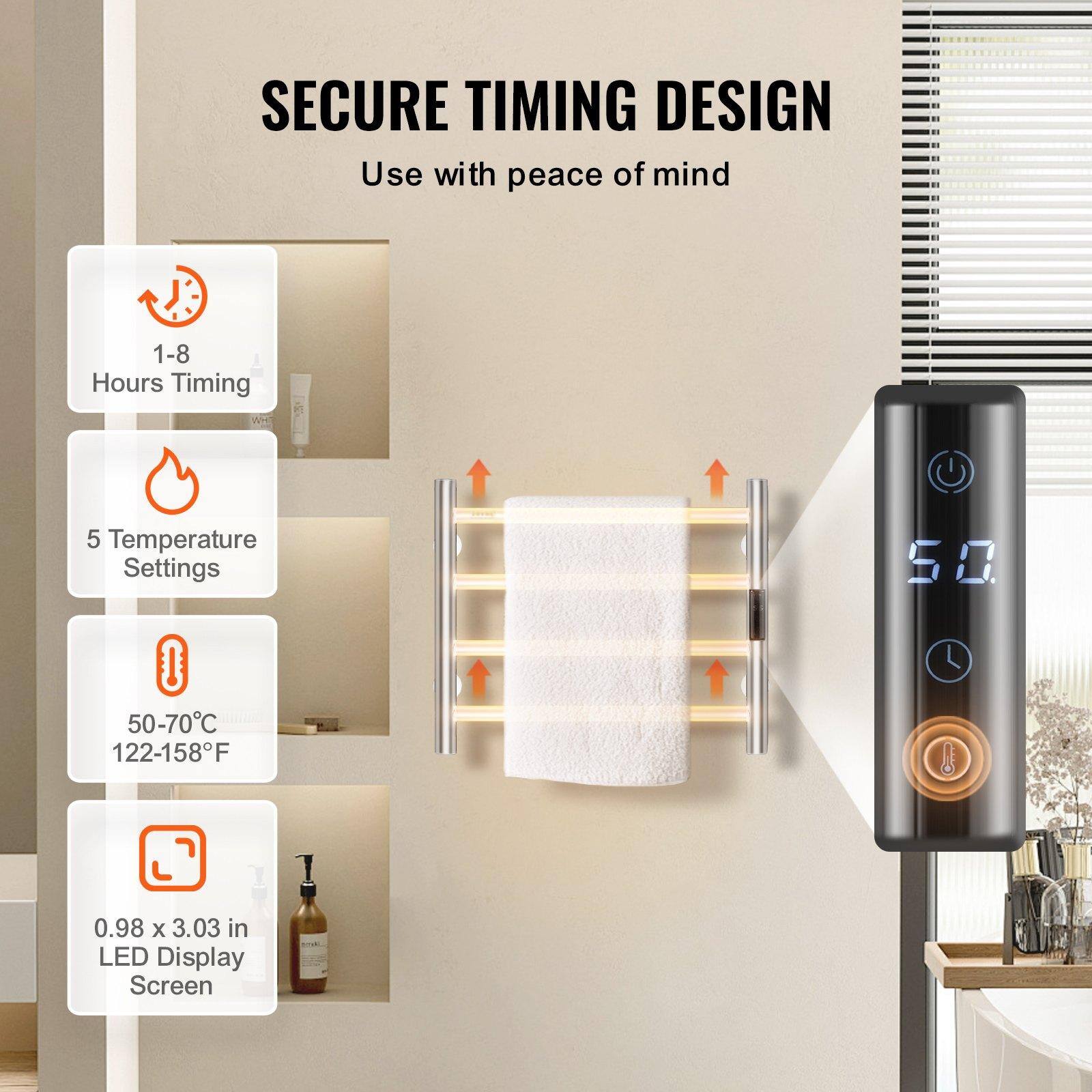 SECURE TIMING DESIGN  
Use with peace of mind  

1-8 Hours Timing  
5 Temperature Settings  
50-70°C (122-158°F)  
0.98 x 3.03 in LED Display Screen