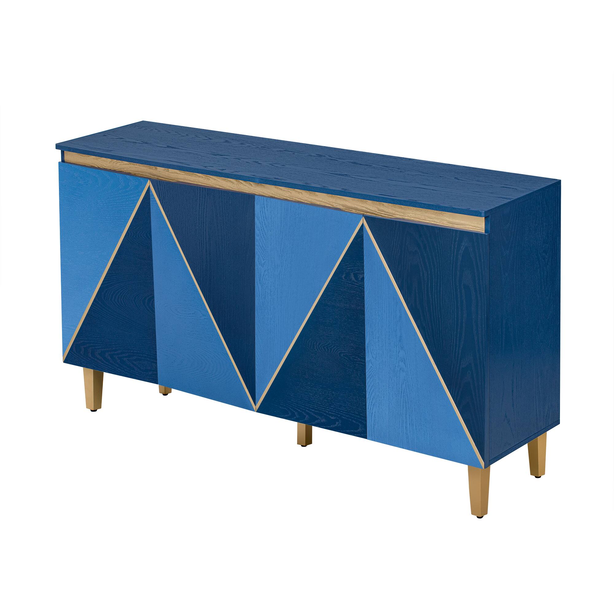 Alt View 7. Lirago - 60 Inch Retro Buffet Cabinet with 4 Doors Dimensional Effect and Adjustable Shelves for Dining Room Kitchen Living Room​ - Blue.