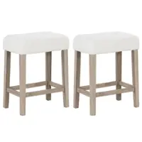 Costway - Counter Height Bar Stools Set of 2 with Rubber Wood Legs Footrest Modern for Home - White - Front_Zoom