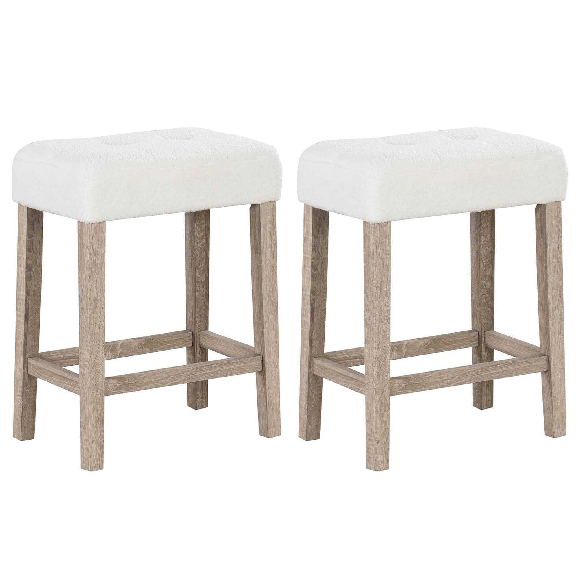 Costway - Counter Height Bar Stools Set of 2 with Rubber Wood Legs Footrest Modern for Home - White