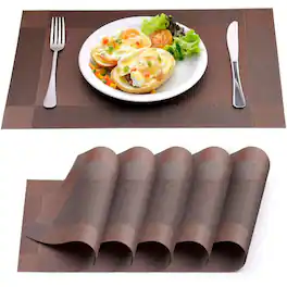 Zulay Kitchen - Vinyl Woven Placemats for Dining Table Set of 6 - Stain-Resistant & Non-Slip PVC Table Place Mats - Brown