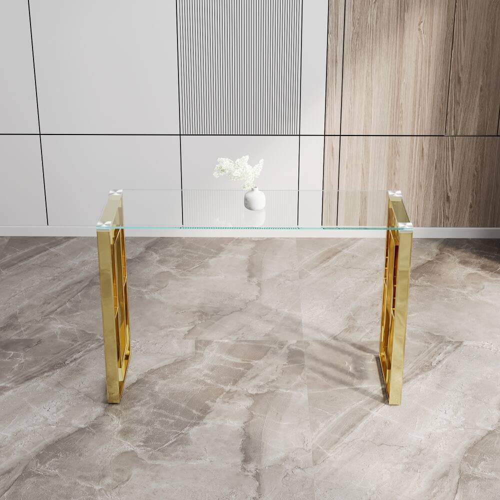 Alt View 1. Loheer - Loheer Golden Clear Glass Console Table Stainless Steel Entryway Table Meal Side Table - Golden Clear.