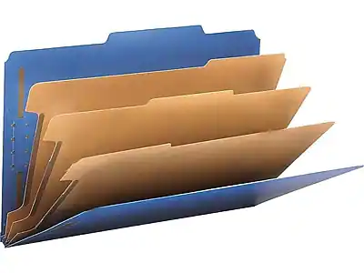 Front. Smead - Smead 50% Recycled Pressboard Classification Folders, Legal Size, 3 Dividers, Dark Blue, 10/Box - Dark Blue.