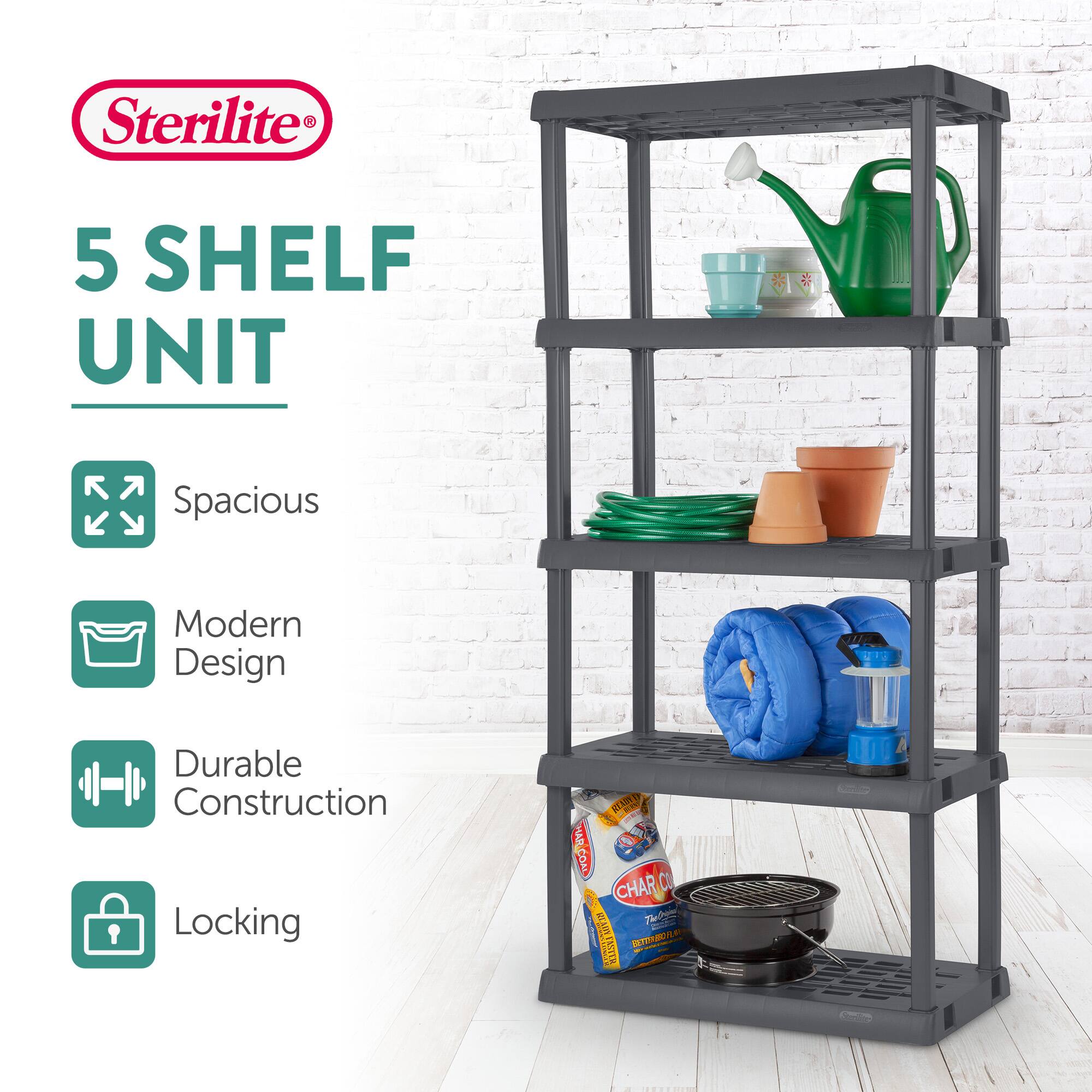 Sterilite 5 Shelf Unit  
Spacious Modern Design  
Durable Construction  
Locking