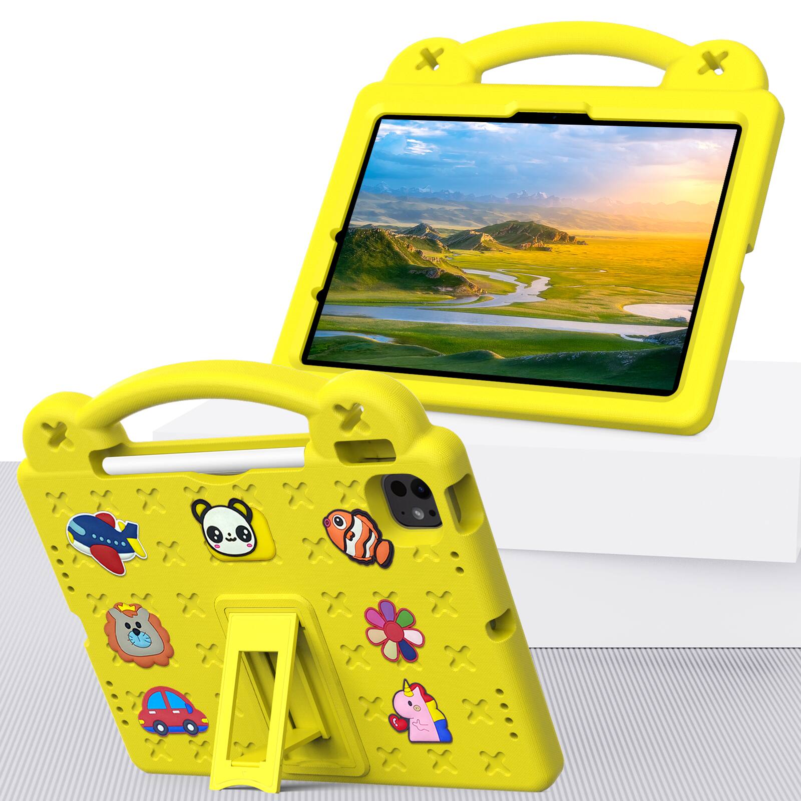 Left. UUCOVER - Kids Case for iPad Air 11-inch M4 M3 M2 (2026/2025/2024),Shockproof EVA Case Handle Adjustable Stand Cover - Yellow.