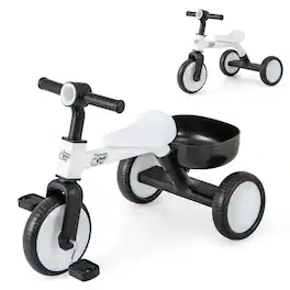 Costway - 2-In-1 Kids Tricycle Auxiliary Balance Bike with Detachable Pedals Toddler Tricycle - White