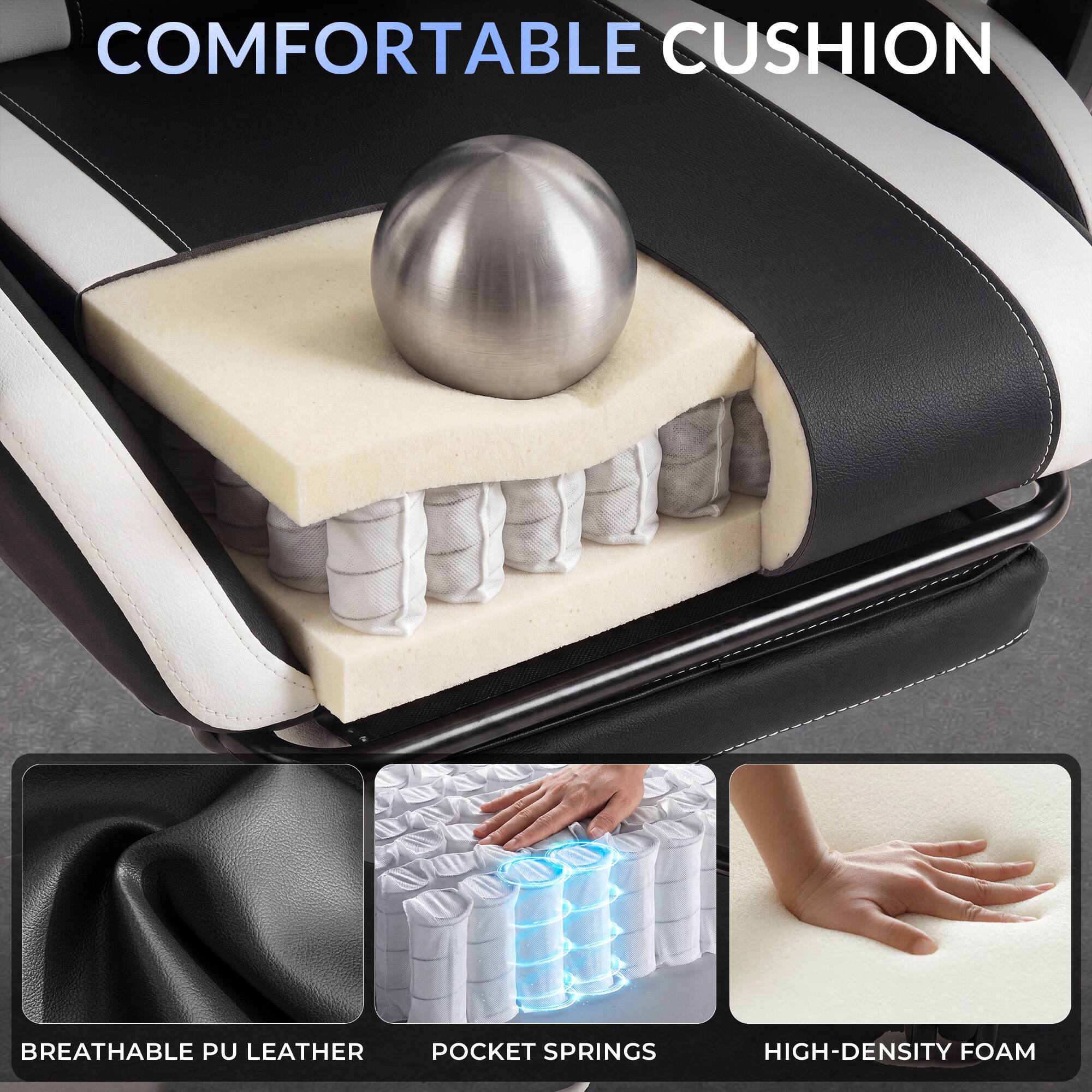 COMFORTABLE CUSHION

BREATHABLE PU LEATHER

POCKET SPRINGS

HIGH-DENSITY FOAM