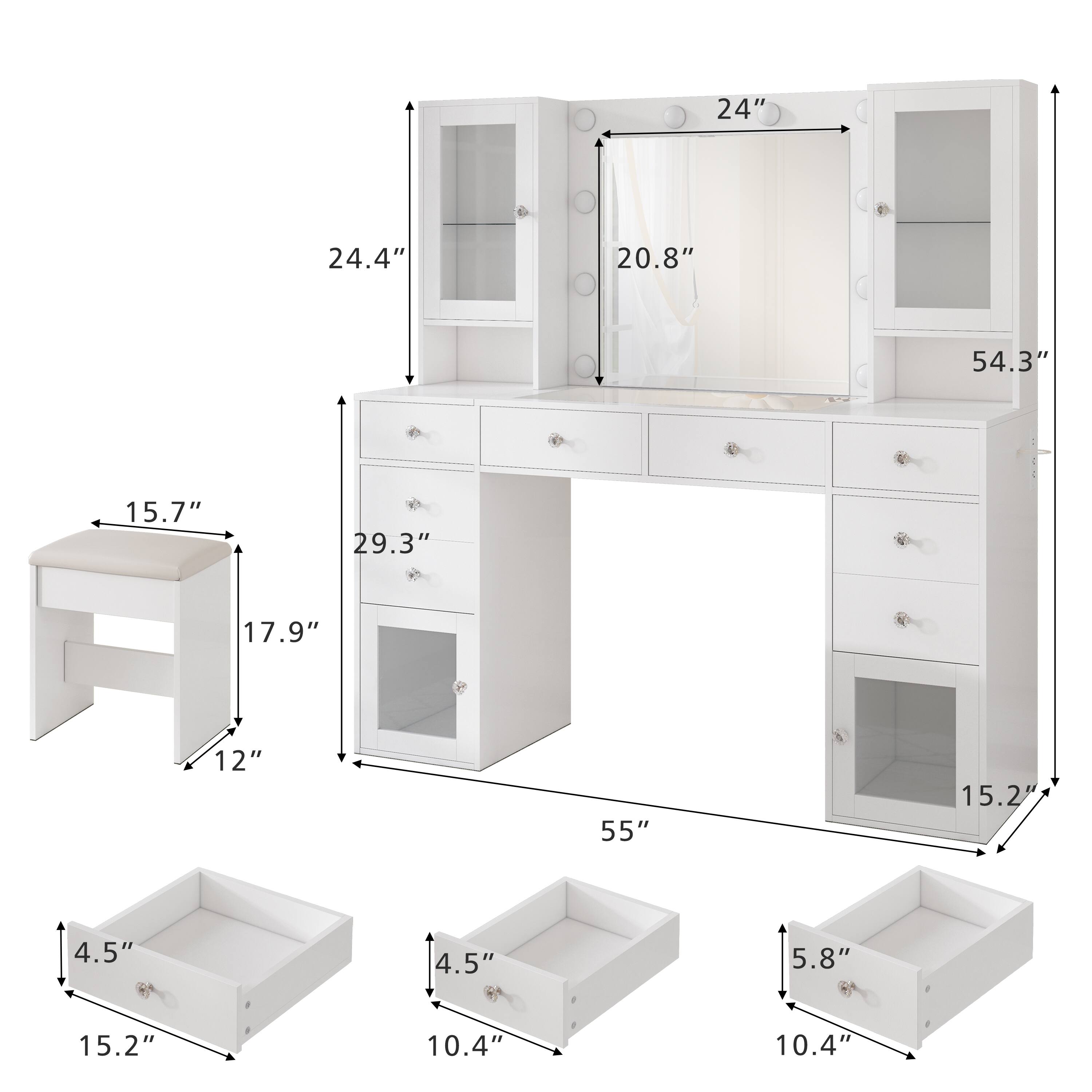 24"  
24.4"  
20.8"  
54.3"  
15.7"  
29.3"  
17.9"  
12"  
55"  
15.2"  
4.5"  
4.5"  
5.8"  
10.4"  
10.4"
