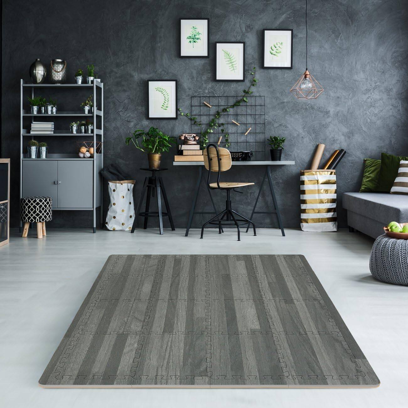 Alt View 2. Sorbus - Sorbus 3/8-Inch Thick 16 Sq. Ft. Wood Grain Floor Foam EVA Interlocking Mats Tiles w/ Borders - for Home, Trade Show - Wood Grain - Gray.