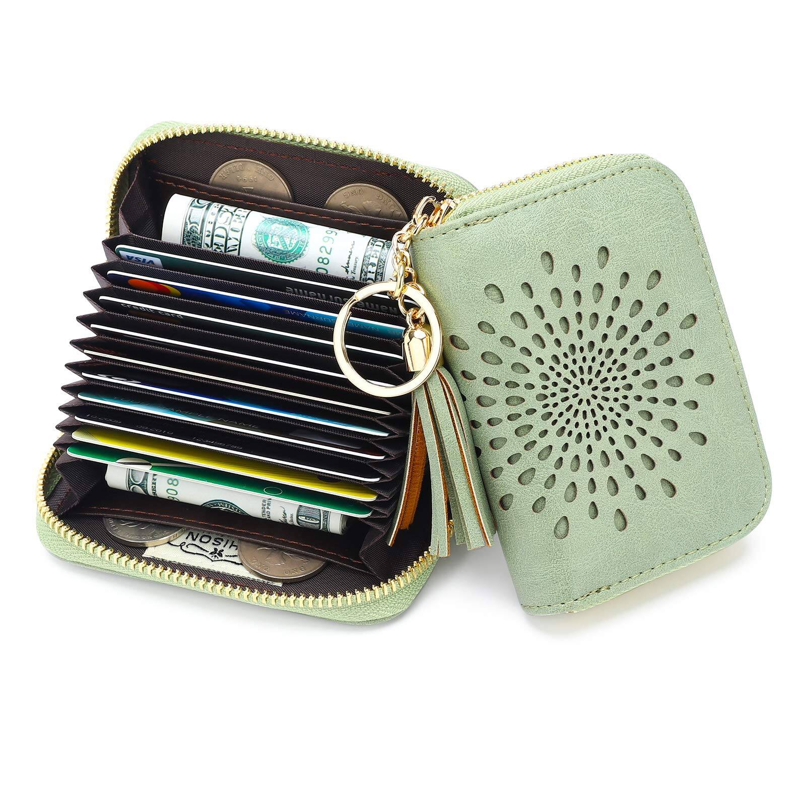 Alt View 5. Jadie Link - Rfid Credit Card Holder Zipper Case Keychain Small Wallet Women 1927 Green Stylish High quality Credit Card HolderThis - B-COFFEE-2（double zip）.
