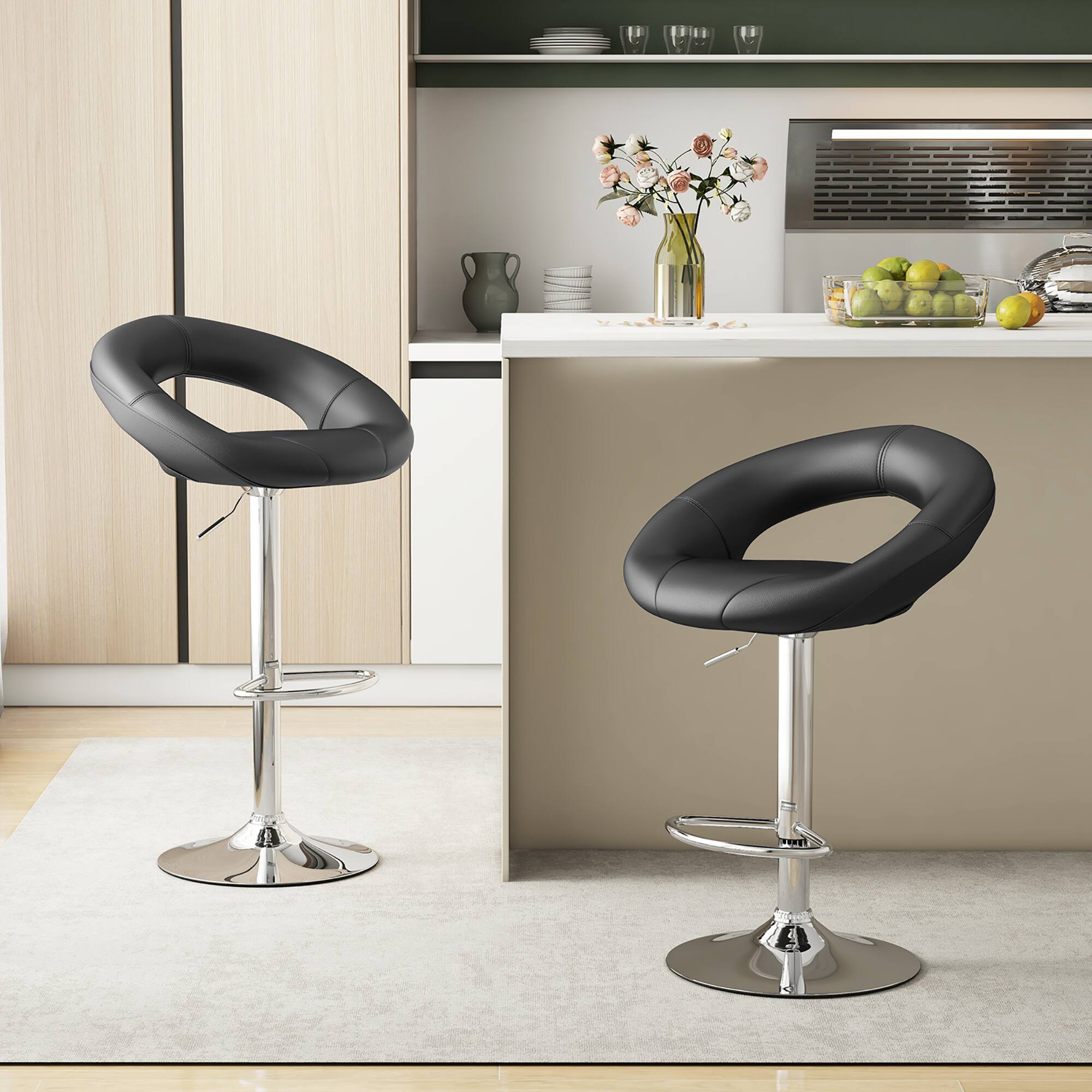 Alt View 4. Gymax - Gymax Set of 4 Adjustable Bar Stools Swivel Pub Chairs Barstools PU Leather Black - Black.