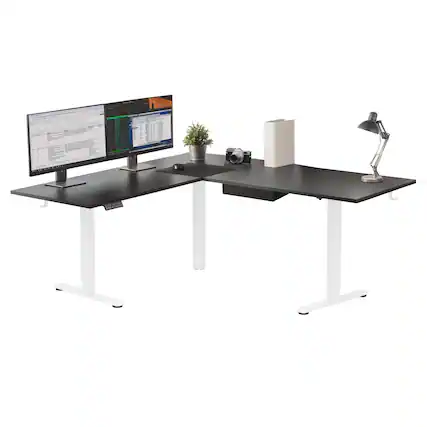 Front. Mount-It! - XL Electric Height Adjustable Corner Standing Desk with Dual Motor and Memory Presets, White Frame and Black Tabletop - Black.