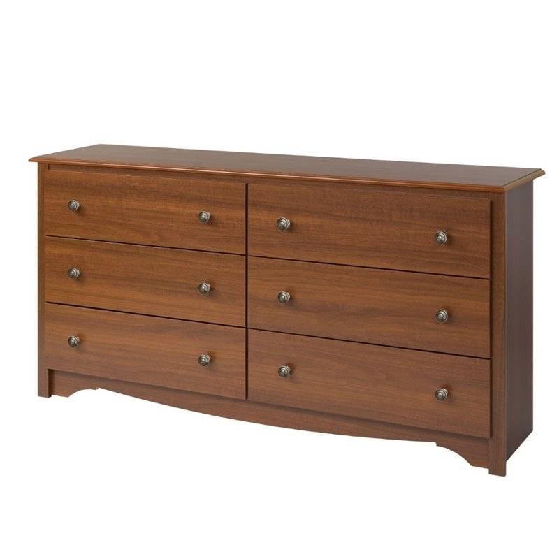 Hivvago - Bedroom Dresser in Medium Finish with 6 Drawers and Metal Knobs - Brown Cherry