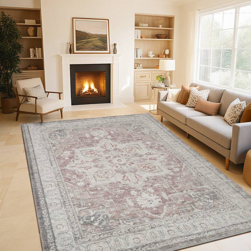 Back. RYHNUYNE - 9x12 Area Rugs Living Room Rug Washable Vintage Boho Rug No Slip Stain Resistant Soft Carpet Indoor Floor Floral Carpets - Painting.
