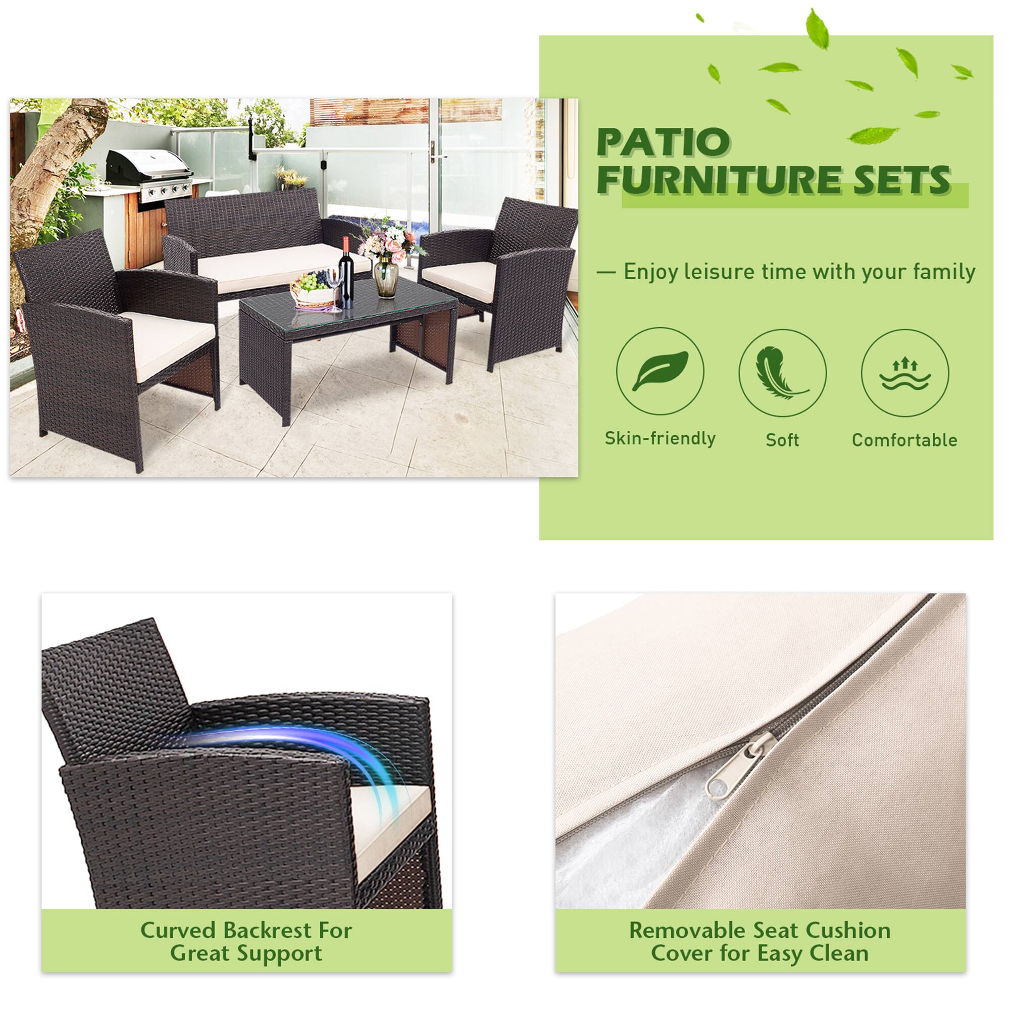 PATIO FURNITURE SETS

- Enjoy leisure time with your family

Skin-friendly  
Soft  
Comfortable

Curved Backrest For Great Support

Removable Seat Cushion Cover for Easy Clean