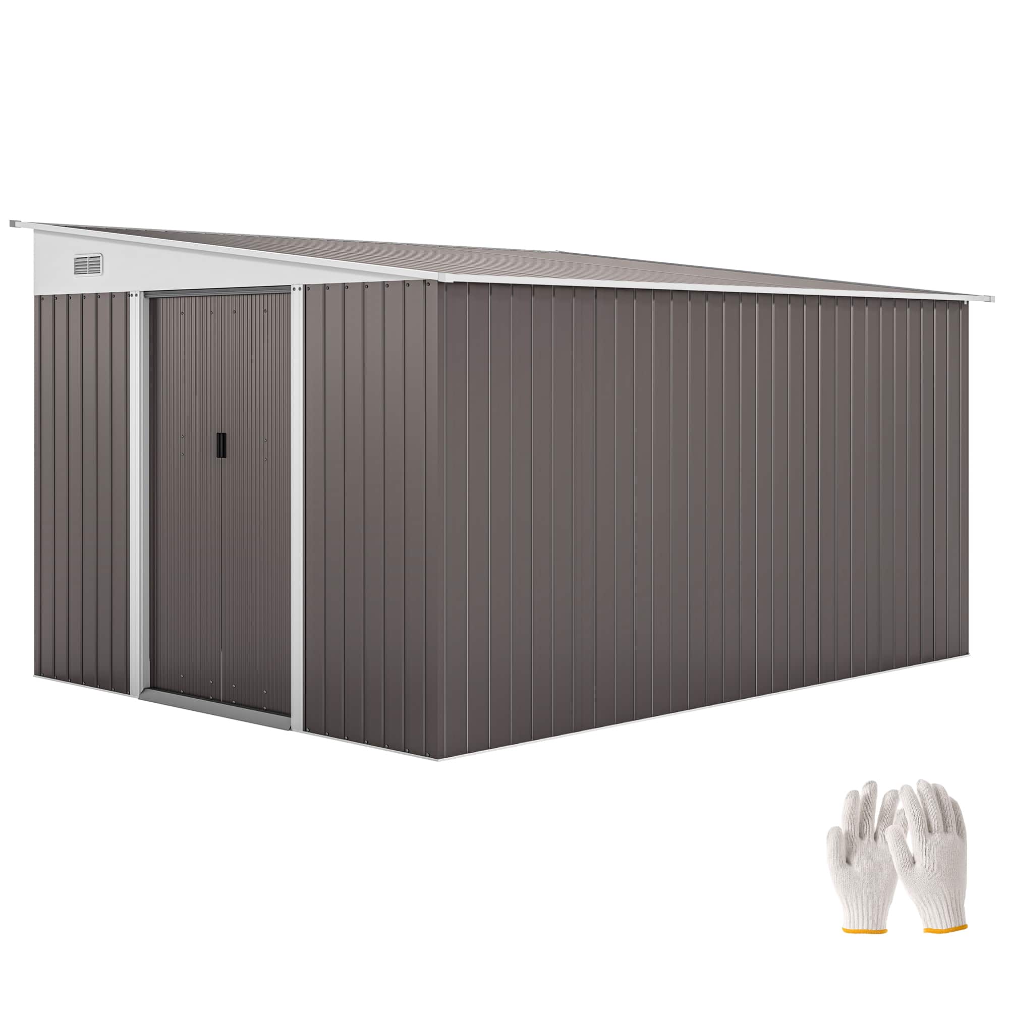 Front. Outsunny - 11' x 9' Outdoor Storage Shed, Metal Garden Tool House with Sloping Roof and Lockable Door for Backyard, Bike, Patio.