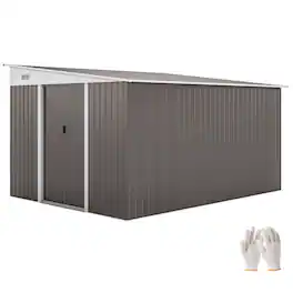 Outsunny - 11' x 9' Outdoor Storage Shed, Metal Garden Tool House with Sloping Roof and Lockable Door for Backyard, Bike, Patio