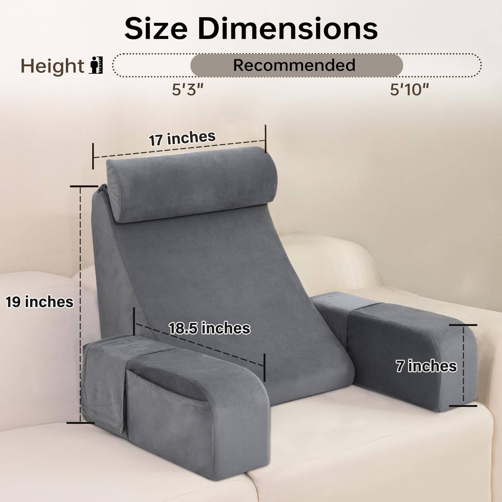 **Size Dimensions**

- **Height:** Recommended 5'3" to 5'10"
- **Width:** 19 inches
- **Depth:** 18.5 inches
- **Height of Backrest:** 17 inches
- **Height of Seat:** 7 inches