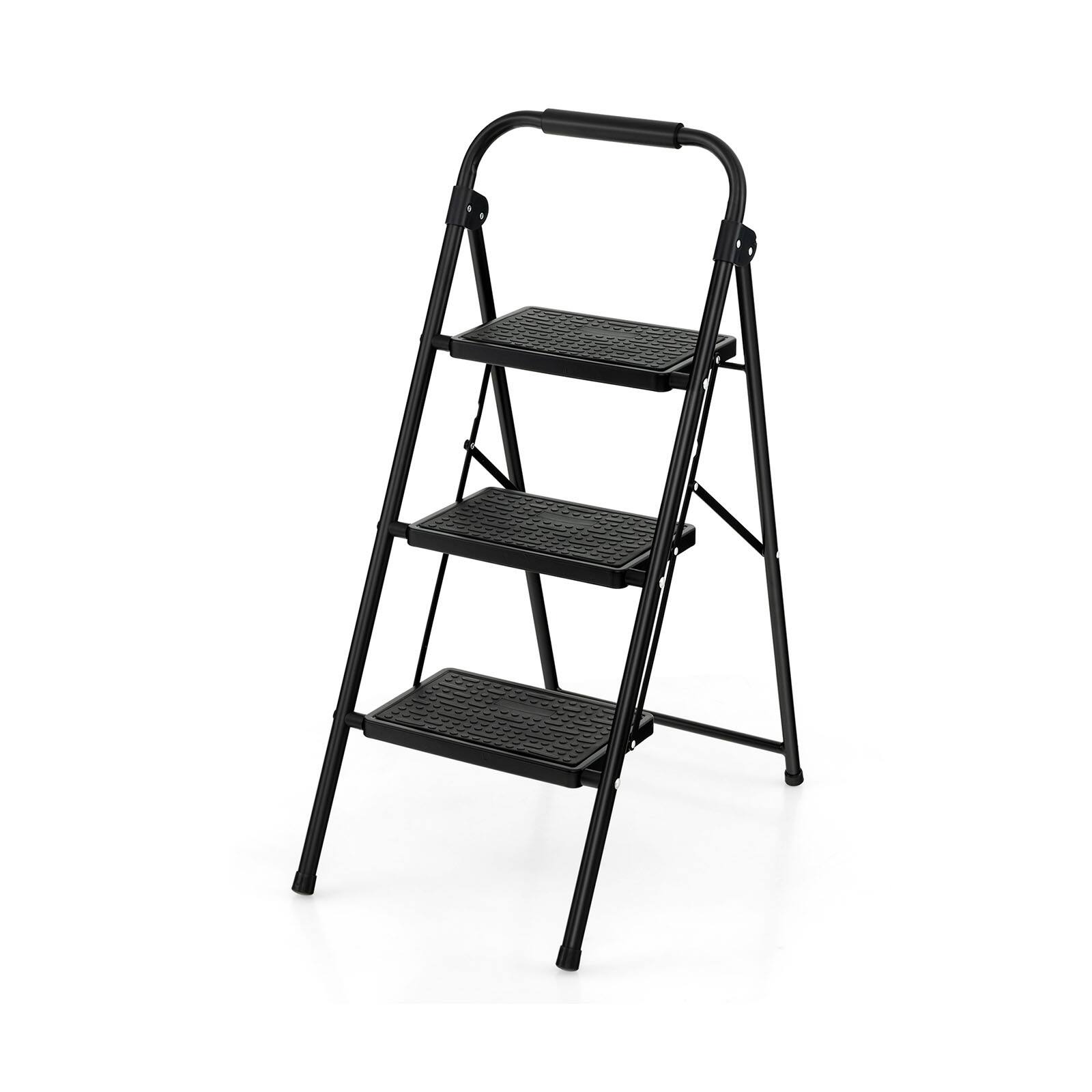 Front. Sugift - 3-Step Ladder with Wide Anti-Slip Pedal-3-Step - Black.