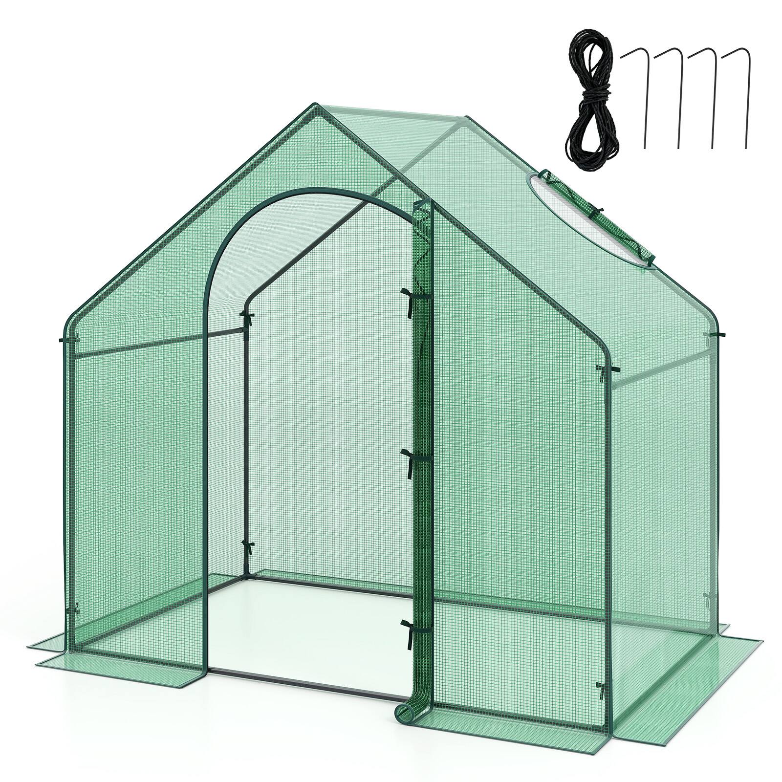 Alt View 10. Costway - 6 x 3 x 5.5FT Mini Walk-in Greenhouse with PE Cover Rustproof PE-Coated Metal Frame - Green.