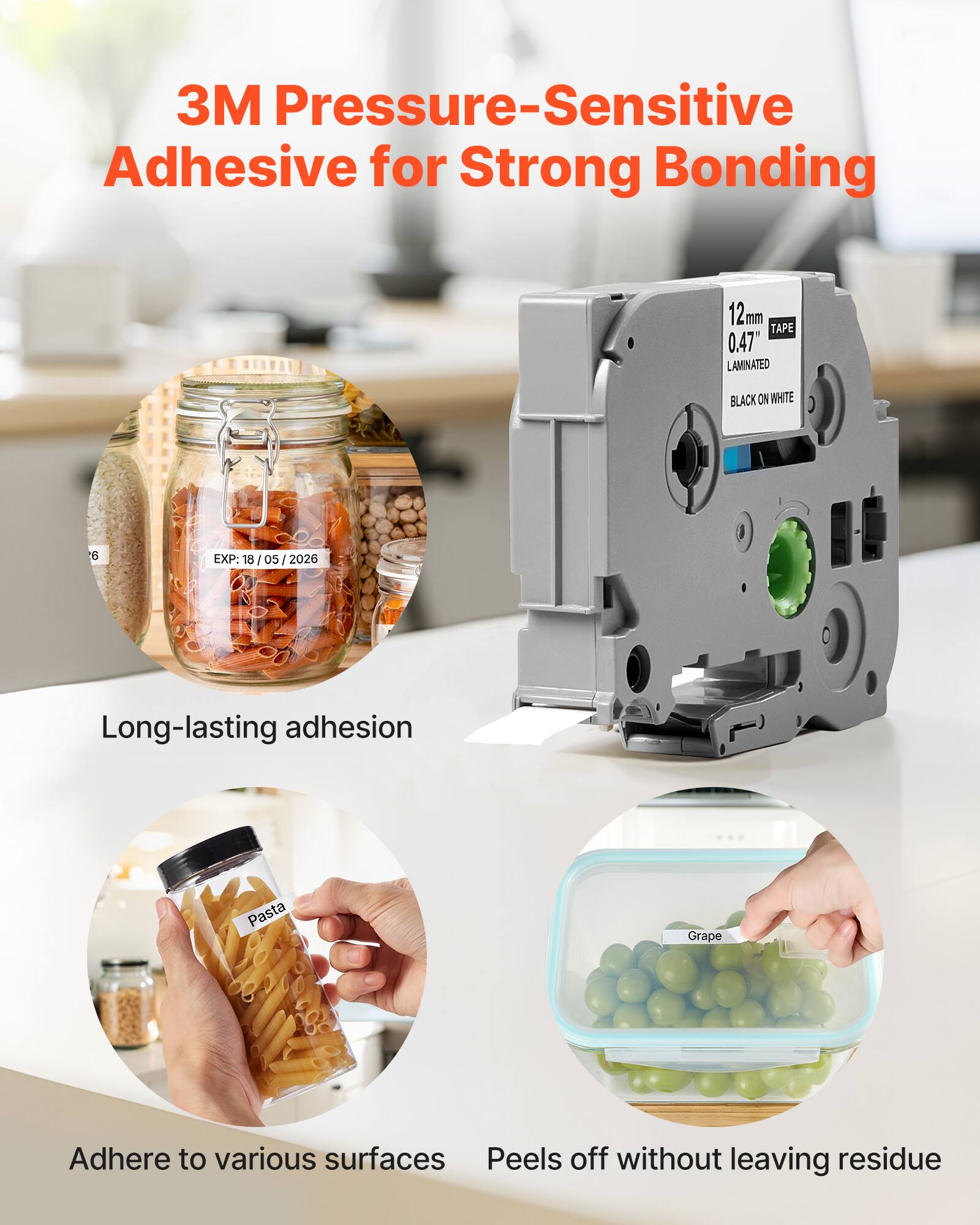 3M Pressure-Sensitive Adhesive for Strong Bonding

- Long-lasting adhesion
- Adhere to various surfaces
- Peels off without leaving residue

12mm 0.47" TAPE LAMINATED BLACK ON WHITE

EXP: 18/05/2026
