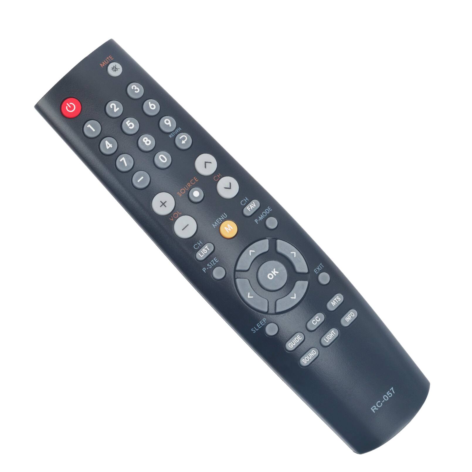 MUTE C 1 3 2 6 5 9 RETURN 4 8 P 7 0  
- CH SOURCE  + CH FAV VOL MENU P-MODE P - M CH LIST < P P-SIZE OK 7 EXIT L SLEEP  
MTS cc INFO GUIDE LIGHT SOUND RC-057