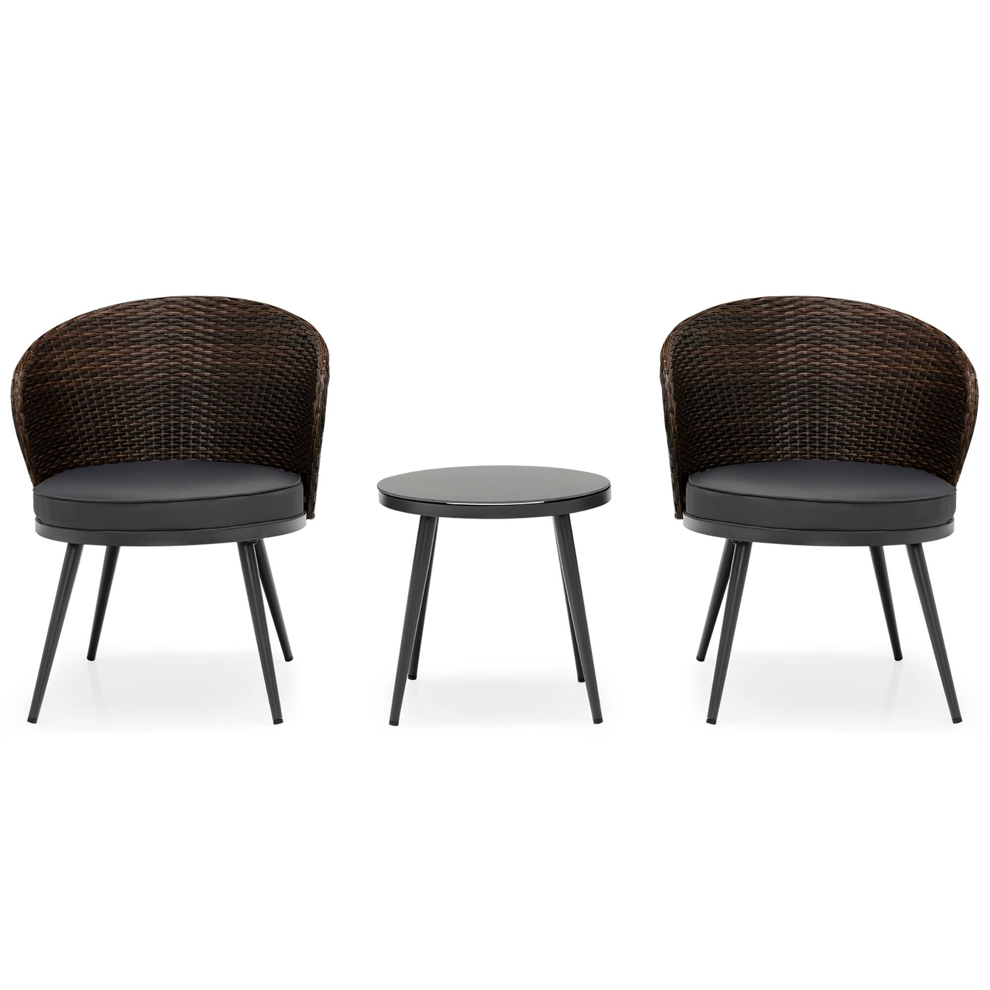 Alt View 8. Costway - Costway 3PCS Patio Rattan Bistro Furniture Set Cushioned Chair Table Garden - Mix  Brown/Grey.